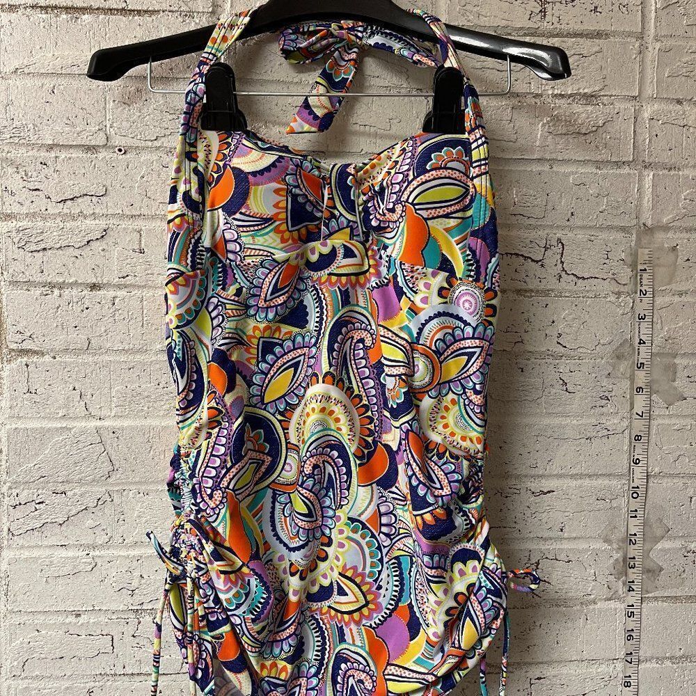 Croft & Barrow Halter Tankini Top Floral Cinch 14 Plus Size Curvy